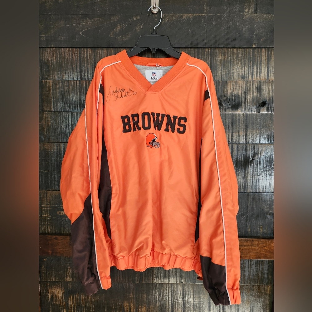 NFL Cleveland Browns Embroidered Men's Orange V-Neck Lined Pullover